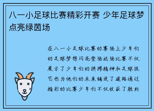 八一小足球比赛精彩开赛 少年足球梦点亮绿茵场