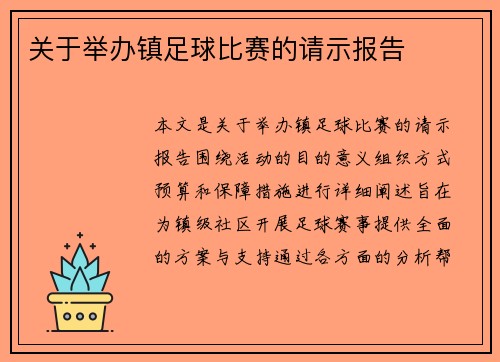 关于举办镇足球比赛的请示报告