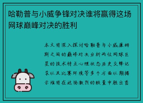 哈勒普与小威争锋对决谁将赢得这场网球巅峰对决的胜利