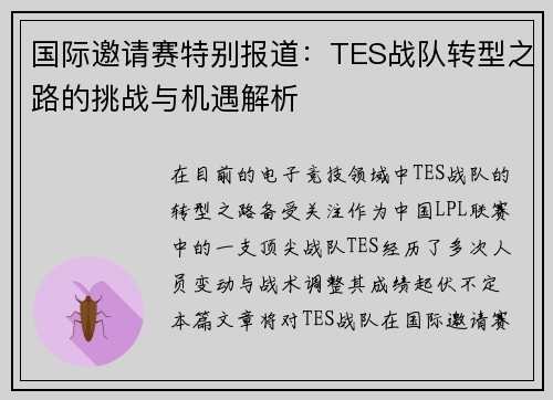 国际邀请赛特别报道：TES战队转型之路的挑战与机遇解析